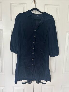 GAP Navy Button-Front Long Sleeve Shirt Dress